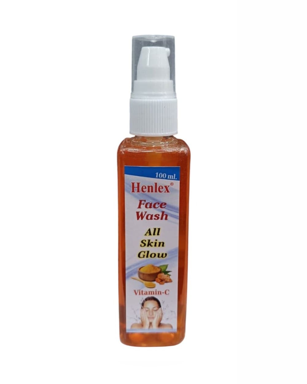 Henlex Face Wash All Skin Glow Vitamin-C, 100 ml orange pump bottle