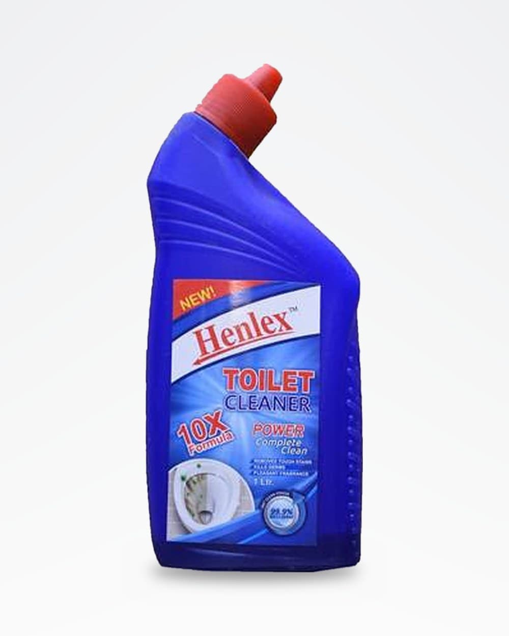 Henlex Toilet Cleaner, 1 litre blue angled-neck bottle with red cap